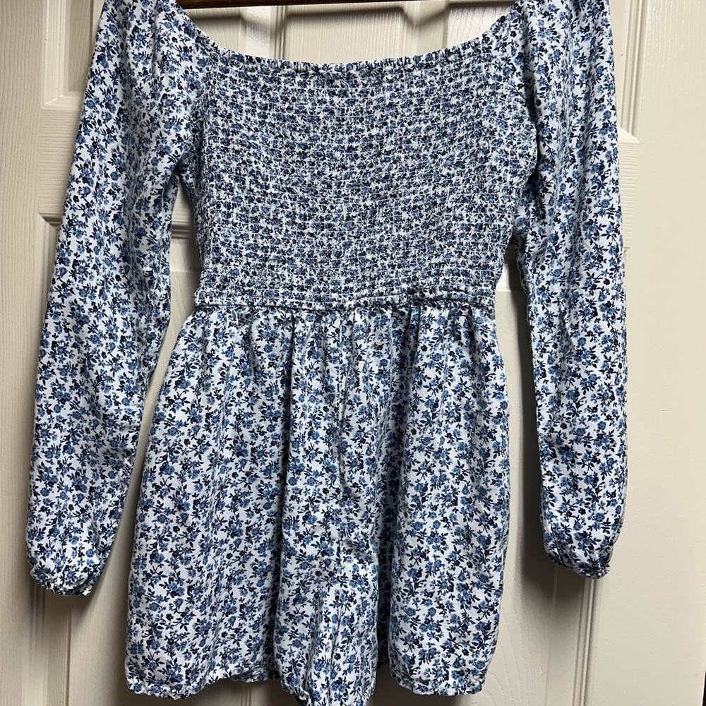 Hollister Blue and White Floral Romper